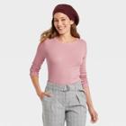 Women's Long Sleeve Ribbed T-shirt - A New Day Pink