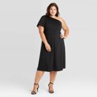 Women's Plus Size One Shoulder Flutter Sleeve Knit Dress - Who What Wear Black