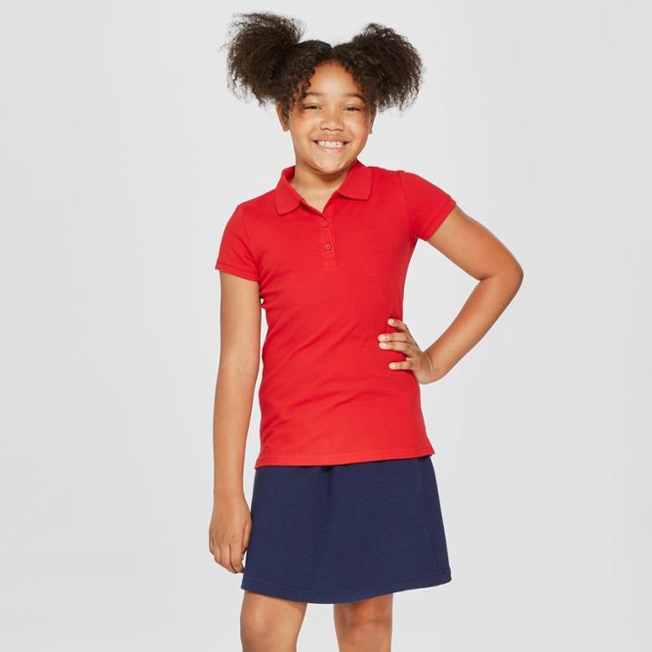Girls' Short Sleeve Pique Polo Shirt - Cat & Jack Red