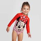 Toddler Girls' Minnie Mouse Rash Guard Set - Red 2t, Toddler Girl's