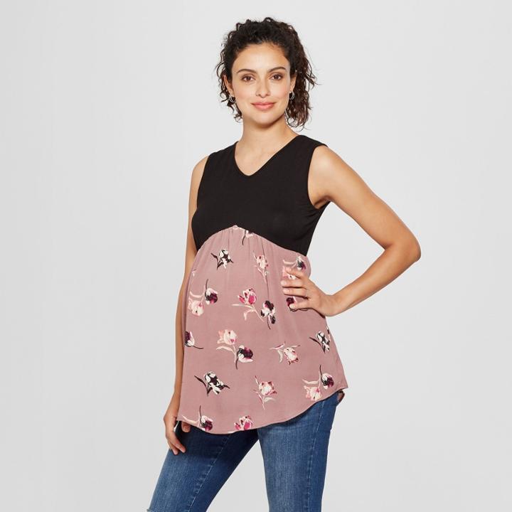 Macherie Maternity Floral Sleeveless Solid/print Mix Tunic - Ma Cherie Mauve Xl, Women's, Pink