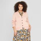 Women's Plus Size Long Sleeve V-neck Wide Placket Cardigan - Who What Wear Pink X
