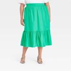 Women's Plus Size Tiered A-line Midi Skirt - A New Day Green