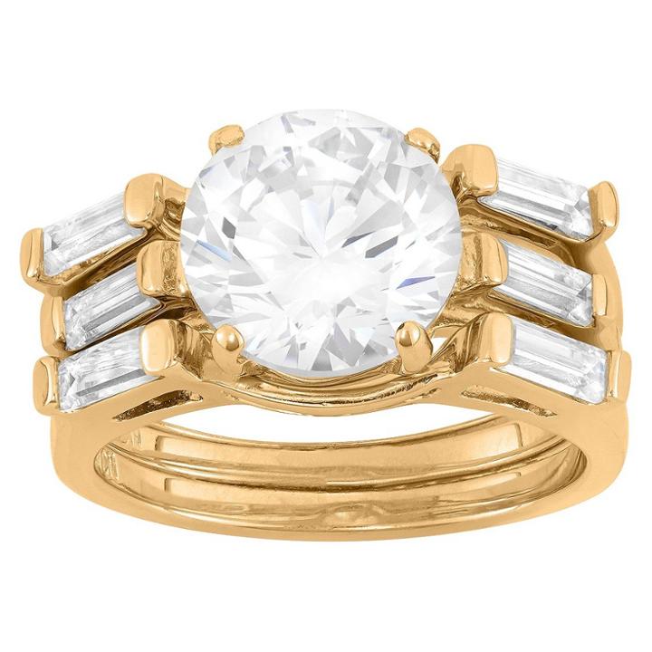 Tiara 4.95 Ct. T.w. 10mm Round-cut Cubic Zirconia Designer 3-piece Ring Set With Side Stones In 14k Gold Over Silver - (7), Girl's, Yellow