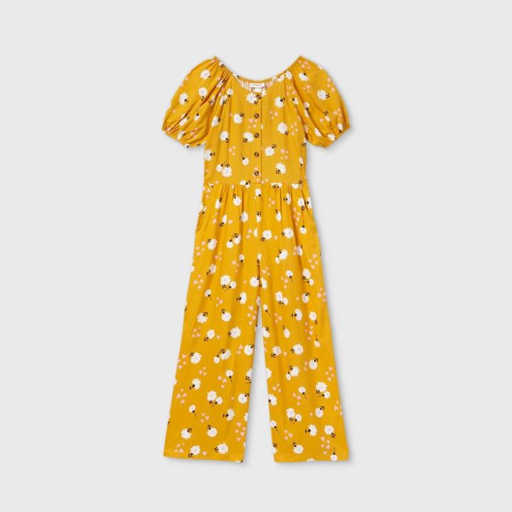 Girls' Floral Woven Short Sleeve Jumpsuit - Cat & Jack Yellow