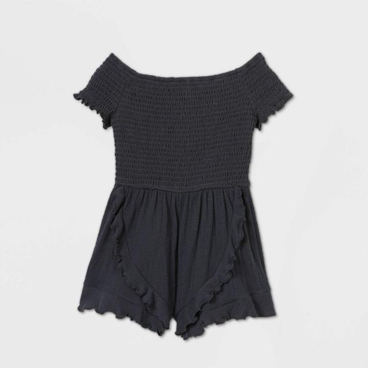 Girls' Smocked Knit Romper - Art Class Gray