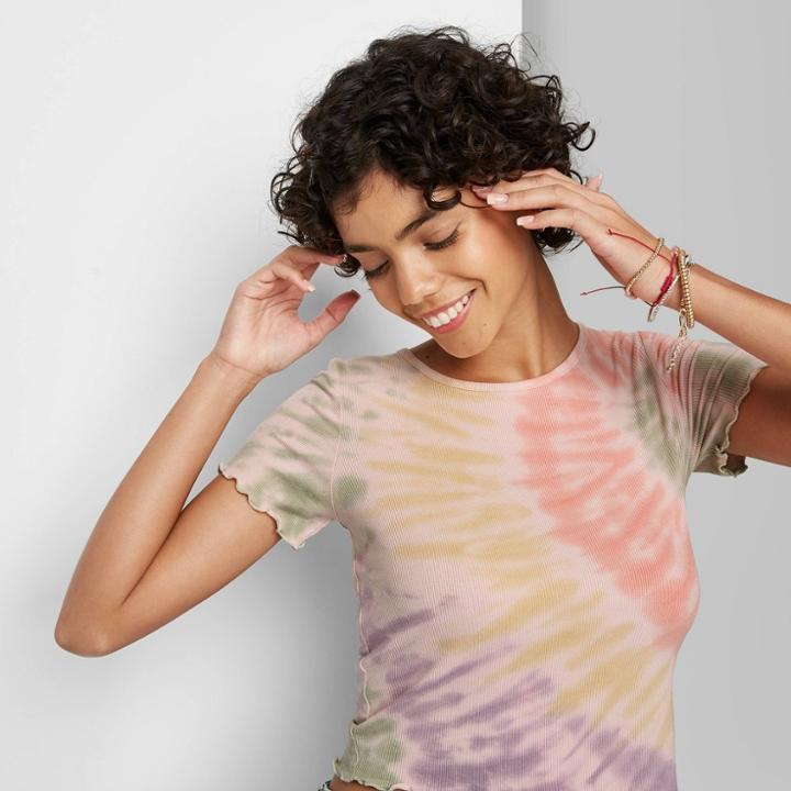 Women's Short Sleeve Lettuce Edge Baby T-shirt - Wild Fable Tie-dye