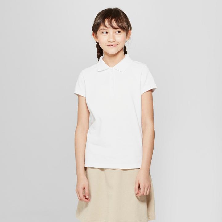Girls' Short Sleeve Stain Release Uniform Polo Shirt - Cat & Jack White