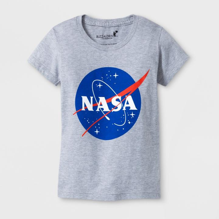 Girls' Nasa Logo With Glitter Graphic T-shirt Heather Gray -