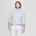 Men's Tall Striped Long Sleeve Linen Cotton Button-down Shirt - Goodfellow & Co Horizon Blue