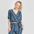 Women's Striped Short Sleeve Wrap Top - Xhilaration Navy Xs, Women's, Blue