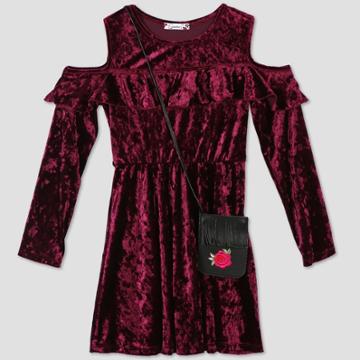 Lots Of Love By Speechless Girls' Velvet Dress - Wine