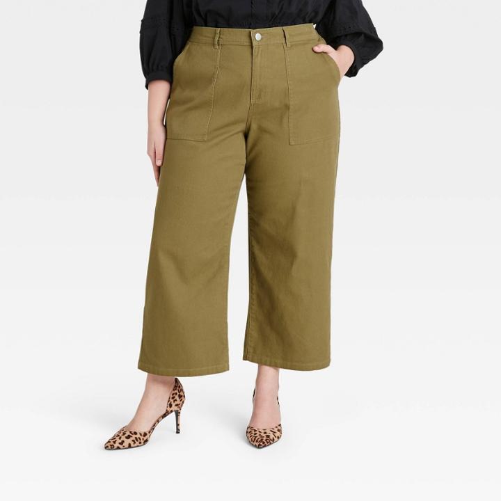 Women's Plus Size High-rise Wide Leg Pants - Who What Wear Deep Olive