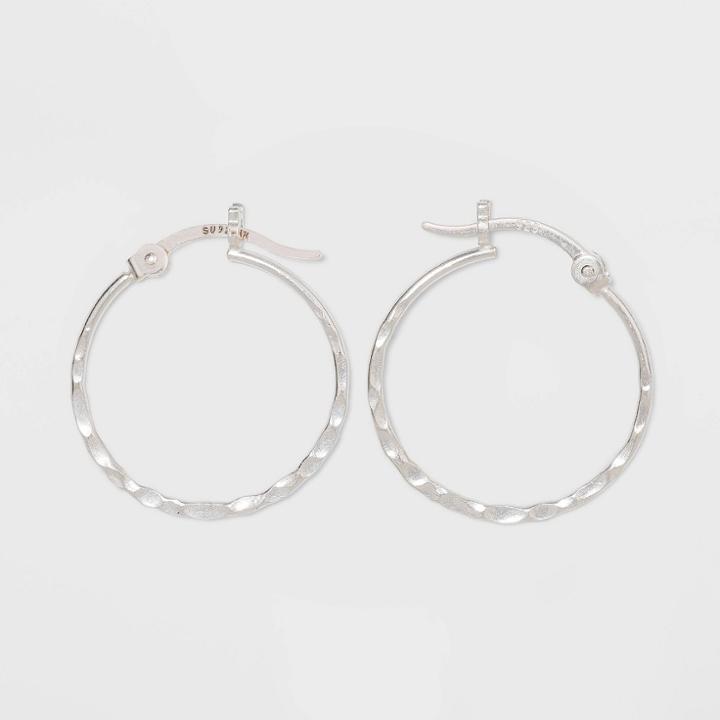 Sterling Silver Small Hammered Round Click Top Hoop Earrings - Universal Thread Silver, Women's