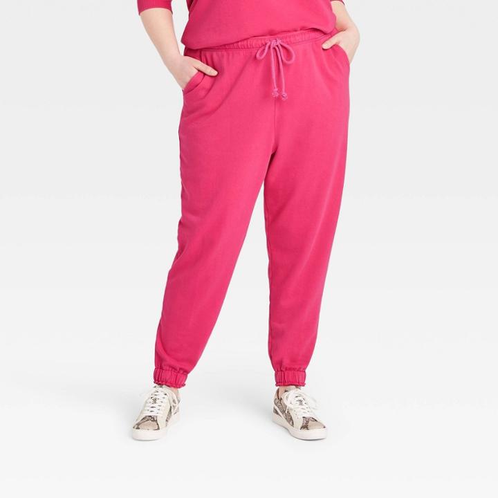 Women's Plus Size Mid-rise French Terry Jogger Pants - Universal Thread Pink