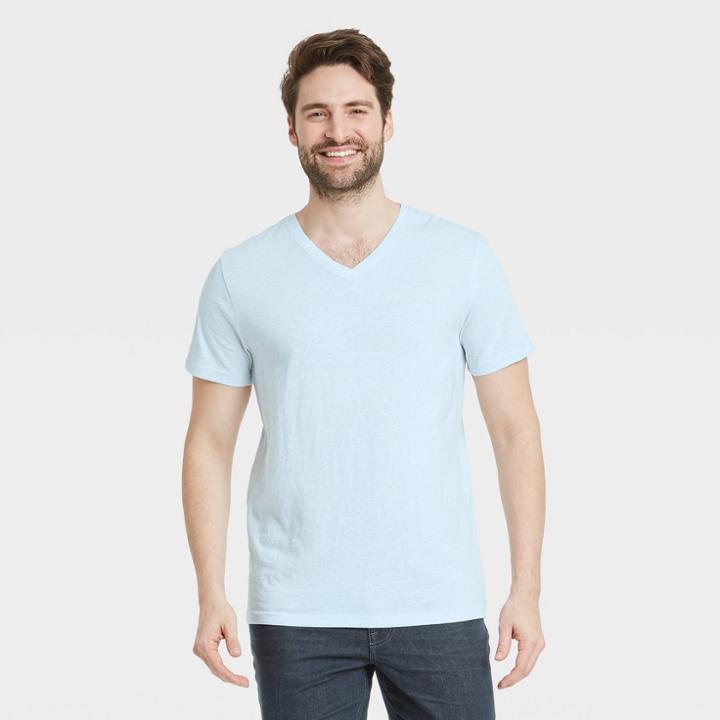 Men's Regular Fit Short Sleeve V-neck T-shirt - Goodfellow & Co Aqua