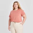 Women's Plus Size Short Sleeve Scoop Neck Sandwash T-shirt - Ava & Viv Red X, Women's