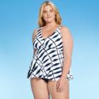 Women's Plus Size Flowy Racerback Tankini Top - Kona Sol Blue Shibori Print X