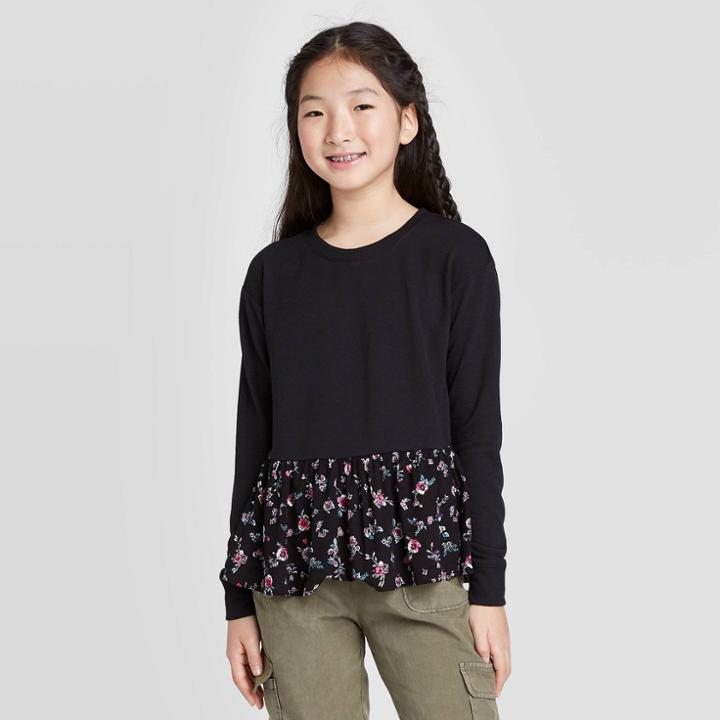 Girls' Long Sleeve Floral Pullover - Art Class Xs,