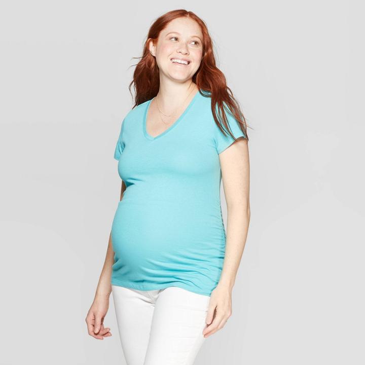 Target Maternity Short Sleeve Shirred V-neck T-shirt - Isabel Maternity By Ingrid & Isabel Florence Teal