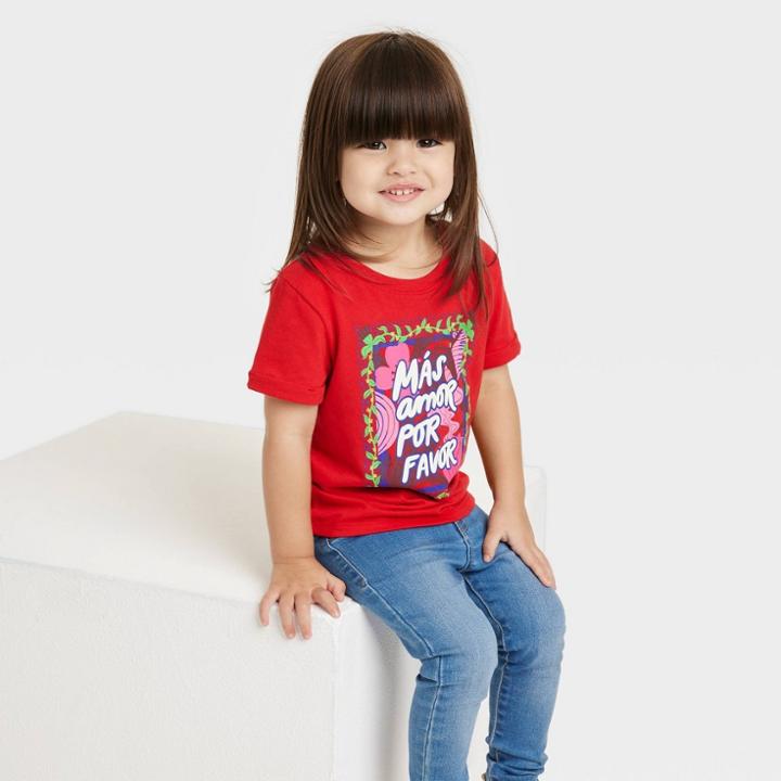 No Brand Latino Heritage Month Toddler Gender Inclusive Mas Amor Short Sleeve Round Neck T-shirt - Red