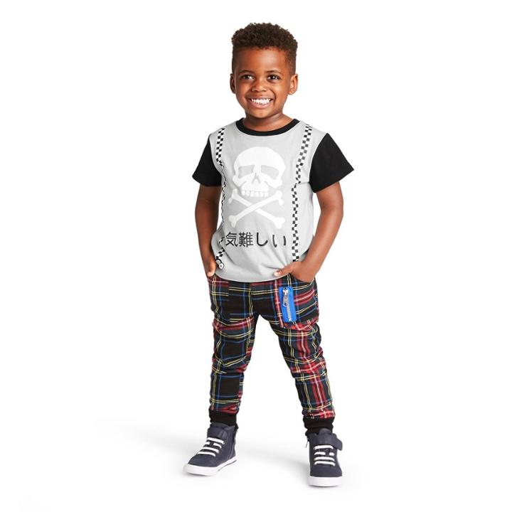 Petitetoddler Boys' Skull Graphic Short Sleeve Crewneck T-shirt - Harajuku Mini For Target Gray/black 3t, Men's, Gray Black