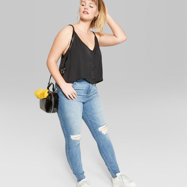 Women's Plus Size High-rise Destructed Skinny Jeans - Wild Fable Medium Wash