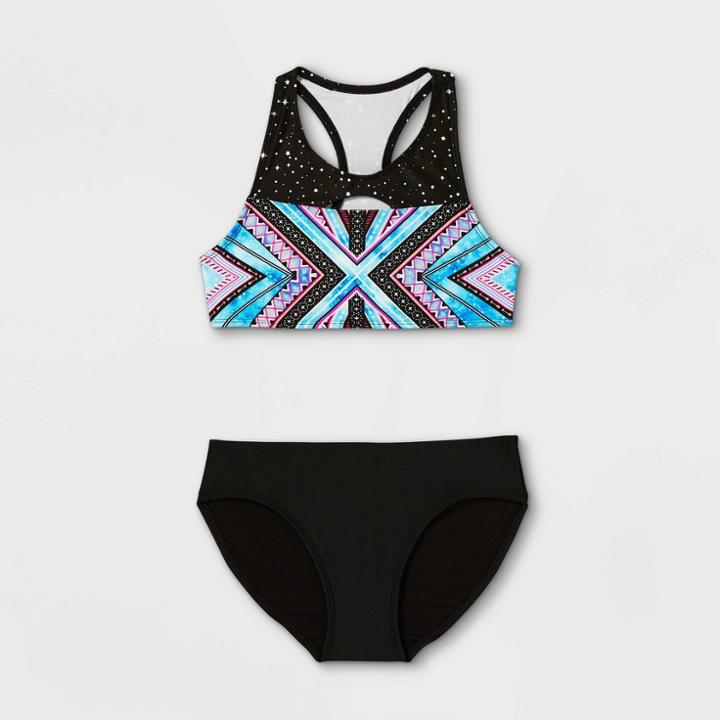 Girls' Cosmic Geo Print Bikini Set - Art Class Black