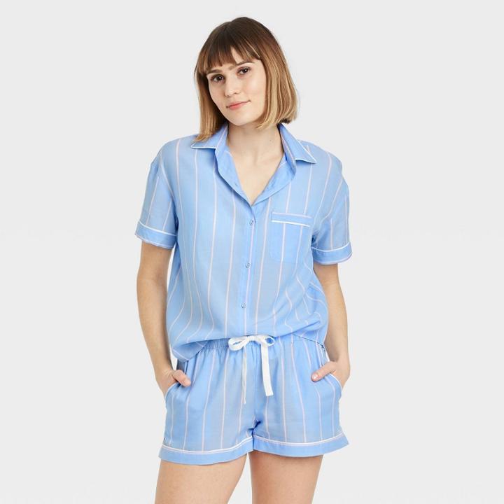 Women's Striped Simply Cool Short Sleeve Button-up Shirt - Stars Above Blue
