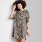 Women's Ascot + Hart Short Sleeve Button-down Shirtdress - Tan Leopard Print