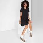 Petitewomen's Short Sleeve Round Neck Knit Babydoll Mini Dress - Wild Fable Black