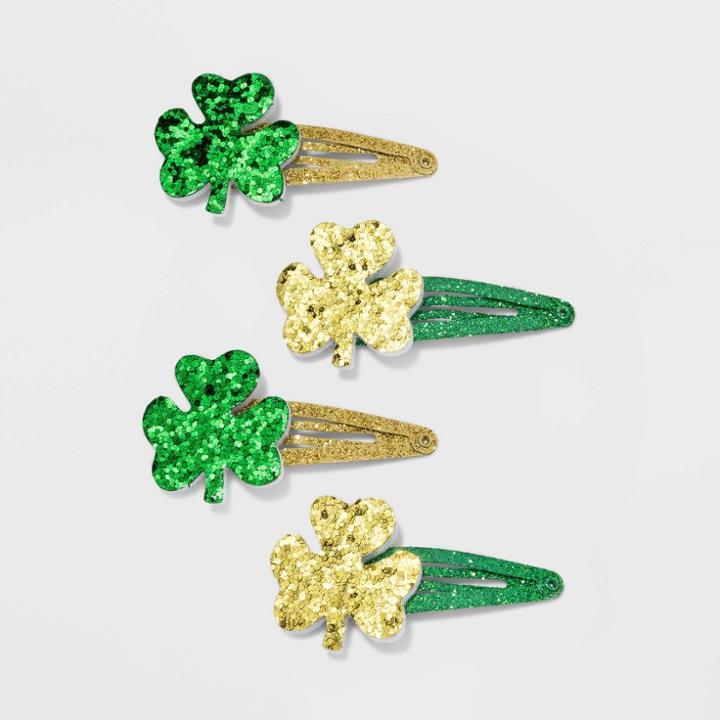 No Brand Glitter Clover Charm Snap Clips