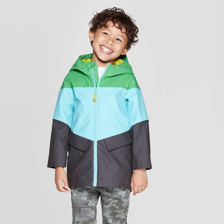Toddler Boys' Solid Rain Coat - Cat & Jack Green