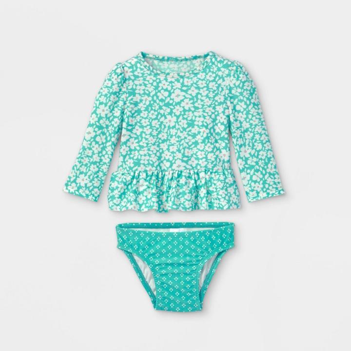 Baby Girls' 2pc Floral Rash Guard Set - Cat & Jack Green