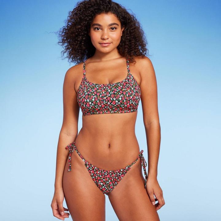 Women's Smocked Bralette Bikini Top - Wild Fable Multi Floral Print D/dd Cup, One Color