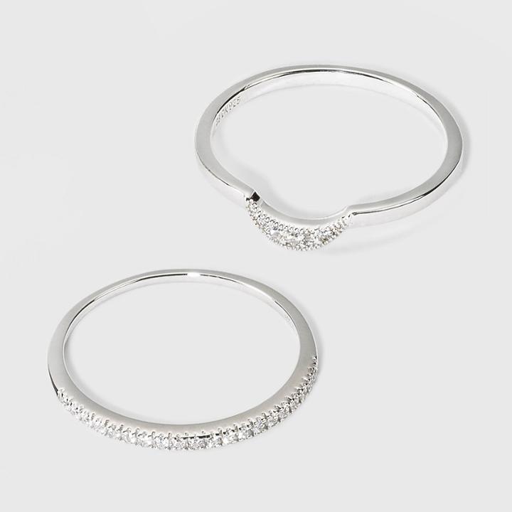 Sterling Silver Moon With Cubic Zirconia Ring Set Band 2pc - A New Day Sterling/clear,