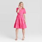 Women's Short Sleeve Belted Tiered Dress - Who What Wear Pink