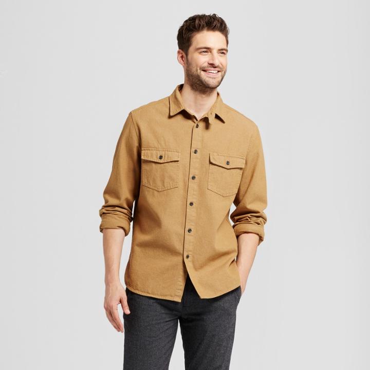 Men's Slim Fit Long Sleeve Button Down Work Shirt - Goodfellow & Co Tan