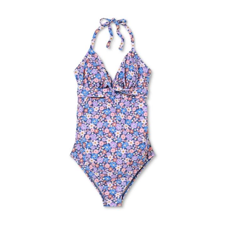 Wrap Front Halter Tie Back One Piece Maternity Swimsuit - Isabel Maternity By Ingrid & Isabel Floral