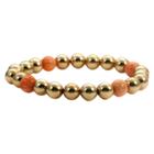 Women's Zirconite 4mm Round Gold Precious Beads Stretch Bracelet-pink Coral