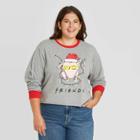 Women's Friends Santa Turkey Plus Size Long Sleeve Graphic T-shirt - Heather Gray