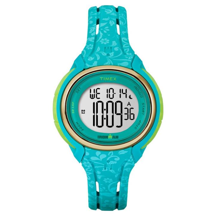 Women's Timex Ironman Sleek 50 Lap Digital Floral Watch - Blue Tw5m03100jt, Turquoise