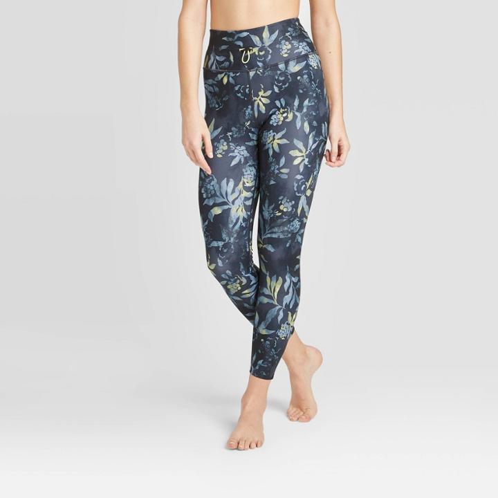 Women's Floral Print High-waisted 7/8 Bungee Leggings - Joylab Navy Xs, Women's, Blue