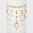 Choker With Star, Discs And Beads Necklace Set 5ct - Wild Fable Gold