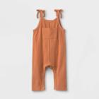 Grayson Mini Baby Girls' Bow Strap Front Pocket Romper - Orange Newborn