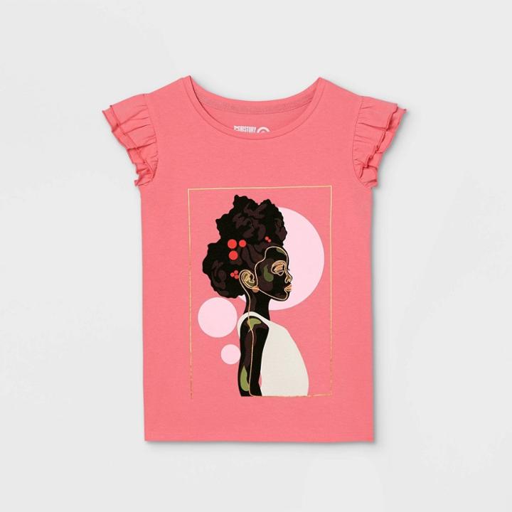 No Brand Black History Month Girls' Family Moment Beautiful Girl Ruffle Sleeveless T-shirt - Coral Ice