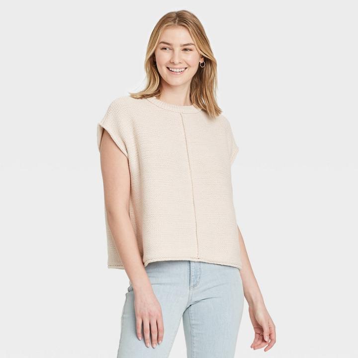 Women's Crewneck Extended Shoulder Sweater Vest - Universal Thread Cream