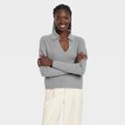 Women's Collared Polo Ribbed Pullover Sweater - A New Day Gray