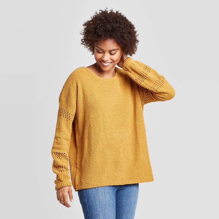 Women's Textured Long Sleeve Crewneck Pullover Sweater - Knox Rose Mustard Xs, Women's, Yellow