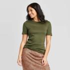 Women's Short Sleeve Crewneck Fitted T-shirt - A New Day Green